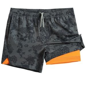 Maamgic Men's 2-IN-1 Stretch Shorts Lined Grey Black Leopard Gym Shorts Size XS
